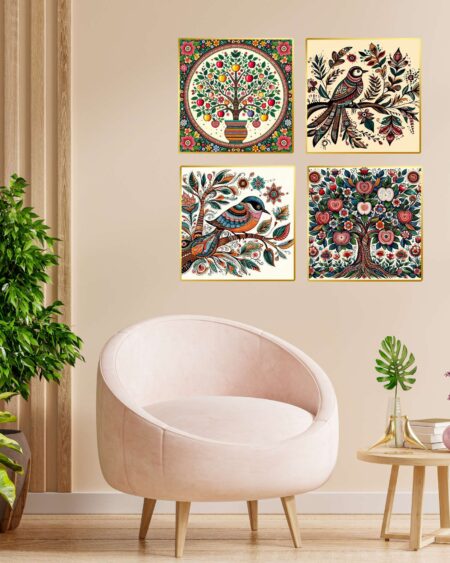 Set of Four Wall Paintings for Wall Dacoration Golden Framed Wall Paintings for Living Room & Bedroom Wall Art for Home Decoration & Office Wall Décor (13x10 inch CH-GD4-7)